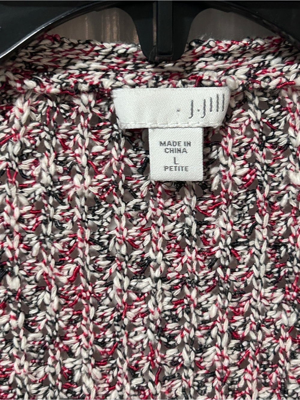J. Jill Open-Knit Crewneck Sweater in White, Black & Red
